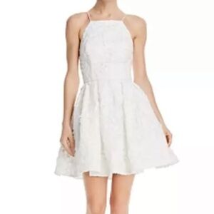Aqua (Bloomingdales) White Lace Mini Dress embroidered lace floral pop outs
